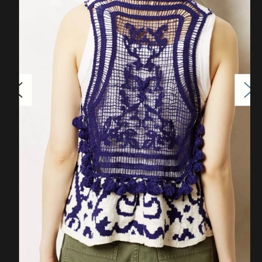 Anthropologie MOTH Boho Turson Netted Crochet Tassel Vest size M/L - Picture 2 of 11